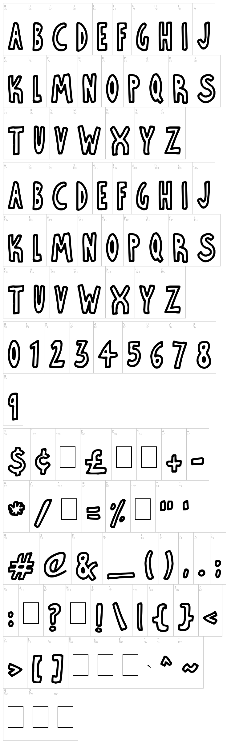 Thin Toon Outlines font map